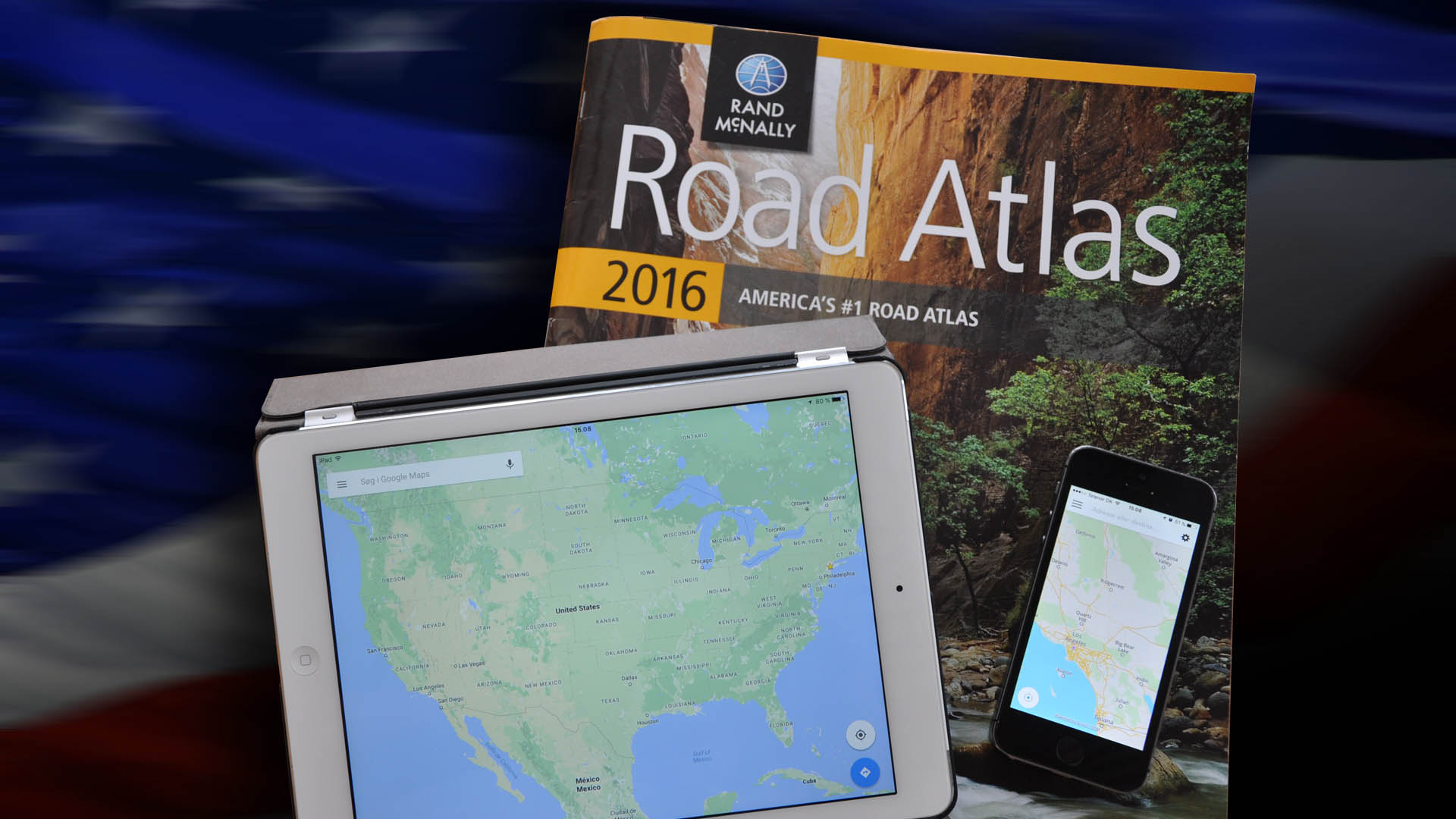 Navigation, GPS og atlas, kort over USA - denne skal vælge